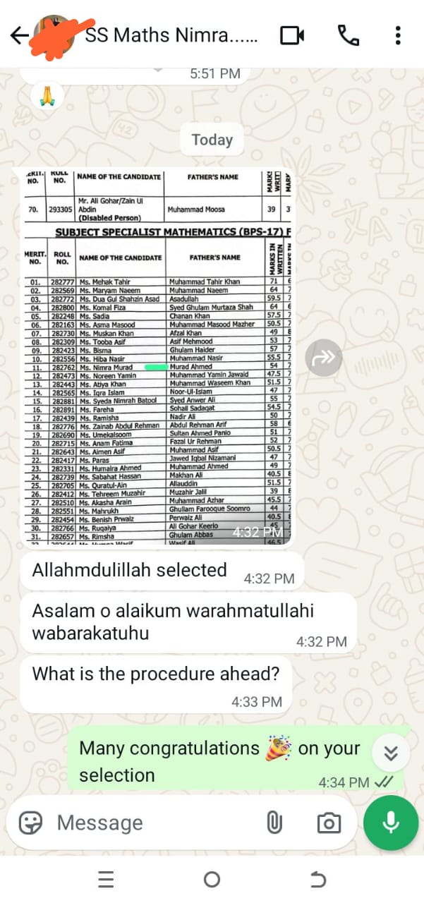 WhatsApp chat about exam success